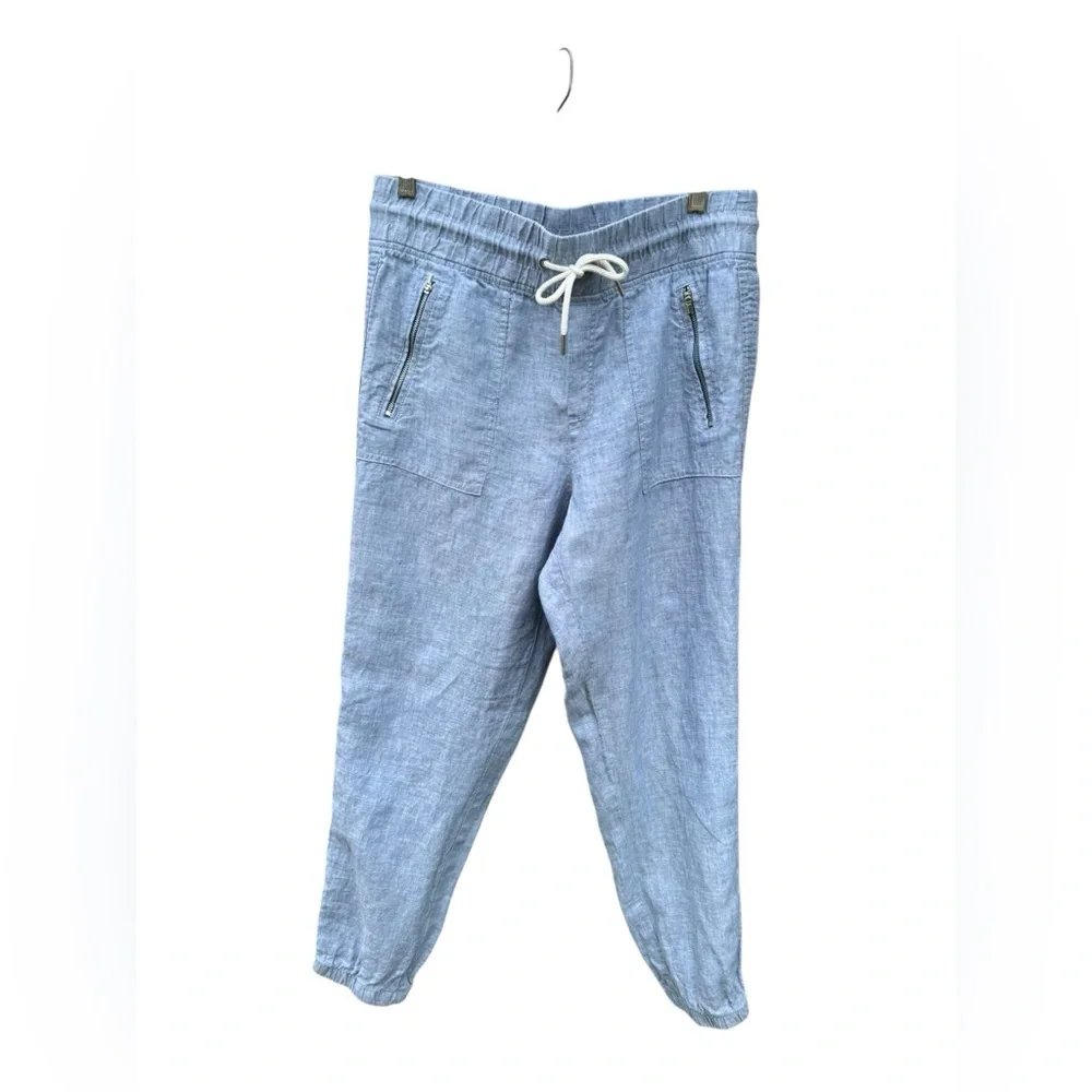 Athleta Cabo Tide Linen Jogger Pants Women’s Size 8 Blue - Picture 3 of 10